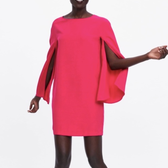 Zara | Dresses | Zara Pink Cape Sleeve ...